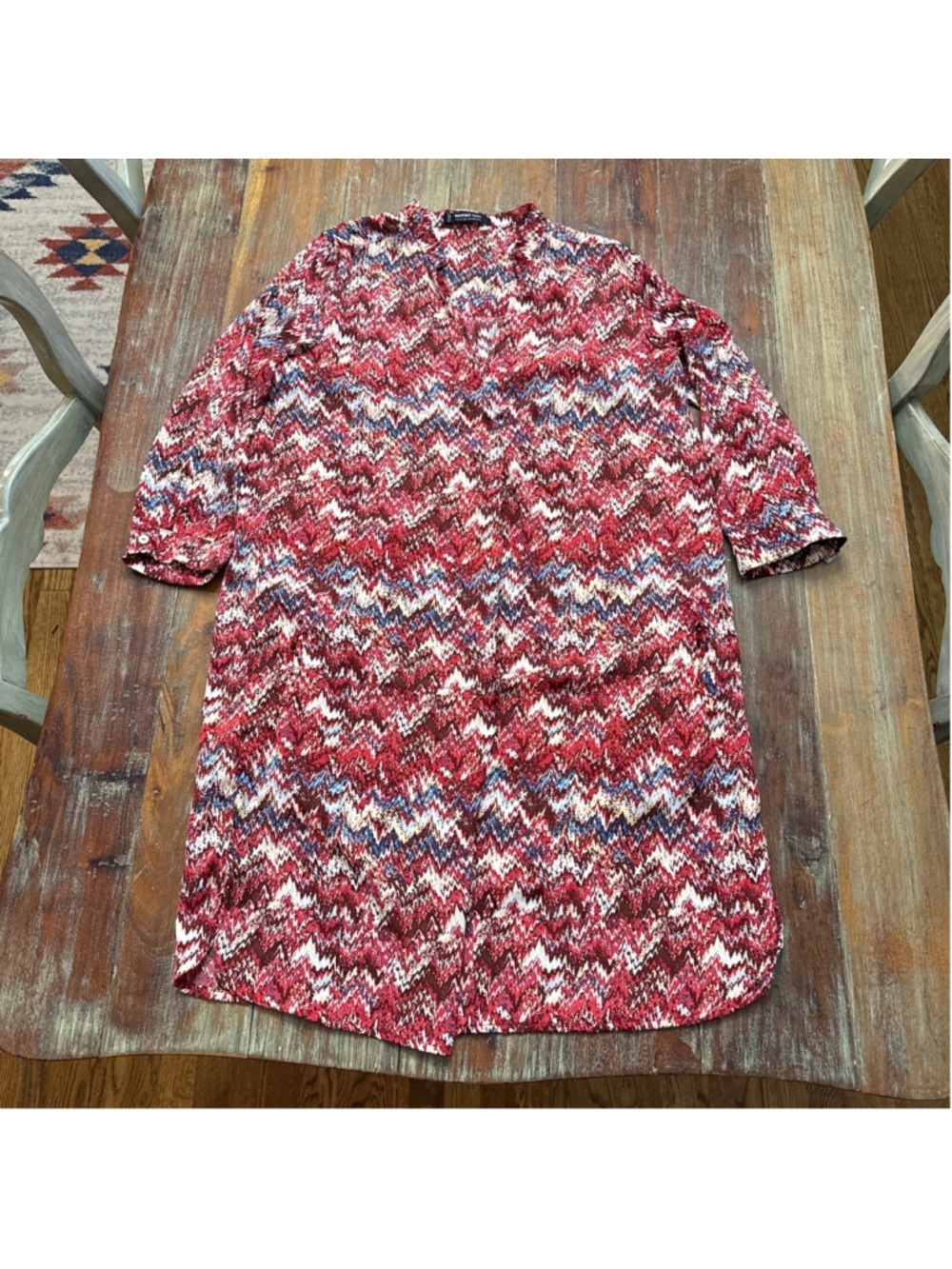 Mango Basics Chevron Zig Zag Shirt Dress XS With Pockets Red Multi Tunic